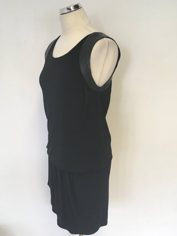 THE KOOPLES BLACK LEATHER TRIM LOOSE FIT TOP MINI DRESS SIZE 38 UK 10