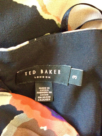 TED BAKER BLACK & MULTI COLOURED FLORAL PRINT SILK TOP SIZE 3 UK 12