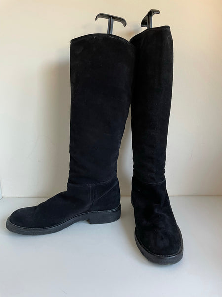 HOBBS BLACK SUEDE KNEE LENGTH FLAT BOOTS SIZE 5/38