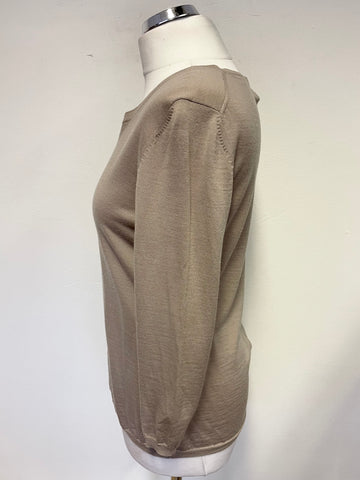 STRENESSE BEIGE 100% VIRGIN WOOL REAR BUTTONED JUMPER SIZE 14