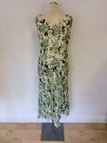 COUNTRY CASUALS GREEN & BROWN FLORAL PRINT SILK DRESS SIZE 14