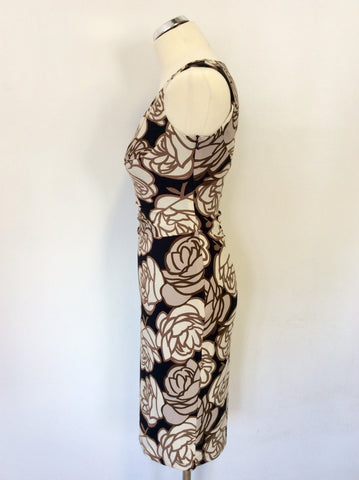 PHASE EIGHT BROWN,BLACK & IVORY FLORAL PRINT PENCIL DRESS SIZE 8