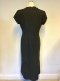 LAURA ASHLEY BLACK & GREY SPOT WOOL CALF LENGTH PENCIL DRESS SIZE 14