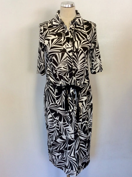 JAEGER BLACK & IVORY PRINT SHORT SLEEVE DRESS SIZE 10