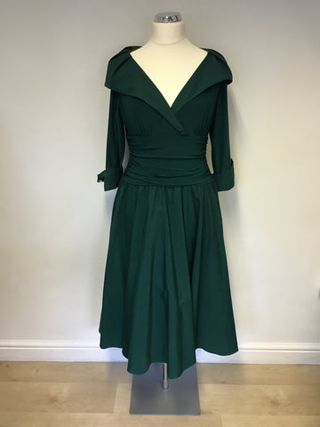 ELIZA J GREEN 3/4 SLEEVE TURN BACK CUFF SPECIAL OCCASION DRESS SIZE 16 UK 12/14