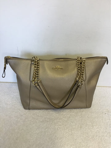 COACH PALE GOLD LEATHER TOTE BAG WITH GOLD CHAIN SHOULDER STRAPS