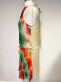 DESIGUAL CREAM & MULTICOLOURED PRINT FRONT SLEEVELESS DRESS SIZE 38 UK 10