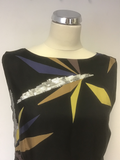 HOBBS BLACK WITH EMBELLISHED SEQUIN PRINT SILK SHIFT DRESS SIZE 14