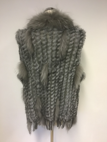 JAYLEY GREY FOX & CONEY FUR TASSEL TRIM GILET ONE SIZE