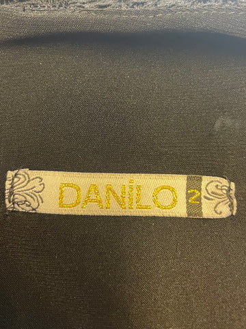 DANILO BLACK FLORAL LACE SHORT SLEEVED PENCIL DRESS  SIZE 2 UK 12