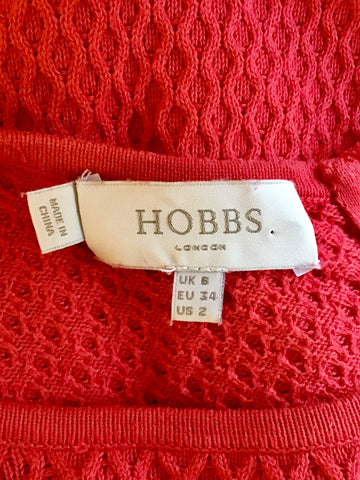 HOBBS RED COTTON FINE KNIT 3/4 SLEEVE DRESS SIZE 6