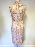 JIGSAW IVORY & PINK FLORAL PRINT 100% SILK FRILL TRIM SLEEVELESS DRESS SIZE 12