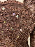 COUNTRY SOPHISTICATES BROWN LACE SEQUINNED & BEADED LONG SLEEVE TOP & LONG SKIRT SIZE 10