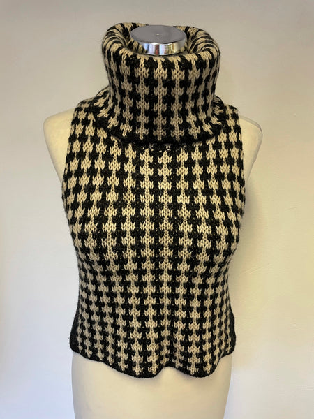 NOA NOA BLACK & BEIGE DESIGN ROLL NECK SLEEVELESS WOOL & ALPACA BLEND JUMPER SIZE S