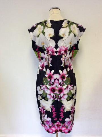 WALLIS BLACK FLORAL PRINT PENCIL DRESS SIZE 14