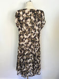 REISS BLACK,CREAM & GOLD PRINT CAP SLEEVE FIT & FLARE DRESS SIZE 14