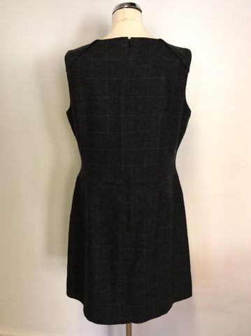 HOBBS DARK GREY CHECK WOOL BLEND DRESS SIZE 14