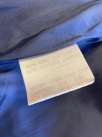 VINTAGE COUNTY PETROL BLUE LEATHER COAT SIZE UK 8/10
