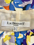 LK BENNETT MULTI COLOURED FLORAL PRINT CUT OUT NECKLINE SLEEVELESS PENCIL DRESS SIZE 8