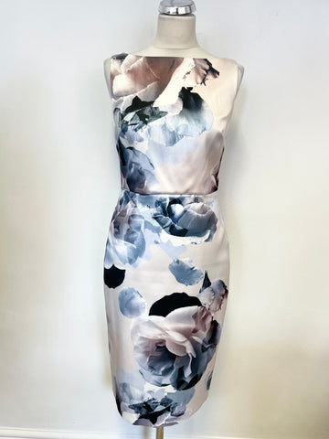 COAST IVORY,PINK & BLUE FLORAL PRINT SLEEVELESS SPECIAL OCCASION  PENCIL DRESS SIZE 10