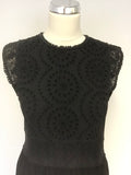 WHISTLES BLACK BROIDERY ANGLAISE & LACE TRIMMED CAP SLEEVE JERSEY FIT & FLARE DRESS SIZE S