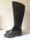 RUSSELL & BROMLEY BLACK LEATHER & SUEDE TRIM KNEE LENGTH BOOTS SIZE 6.5/39.5