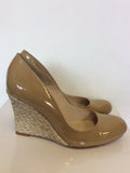 LK BENNETT MADDOX TAUPE PATENT LEATHER ESPADRILLE WEDGE HEELS SIZE 4/37