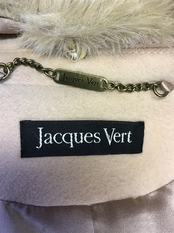 JACQUES VERT NATURAL BLUSH DETACHABLE FUR COLLAR WOOL & CASHMERE COAT SIZE 16