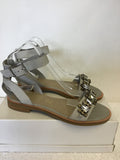 BRAND NEW MARKS & SPENCER AUTOGRAPH GREY JEWEL TRIM LEATHER FLAT SANDALS SIZE 5/38