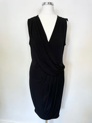 THE WHITE COMPANY BLACK SLEEVELESS WRAP ACROSS OCCASION DRESS SIZE S