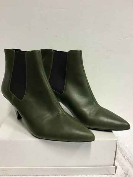 BRAND NEW MARKS & SPENCER DARK GREEN LEATHER ANKLE BOOTS SIZE 8/42