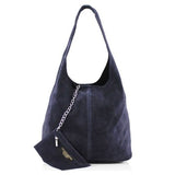 BORSE IN PELLE NAVY BLUE SUEDE HOBO SHOULDER BAG