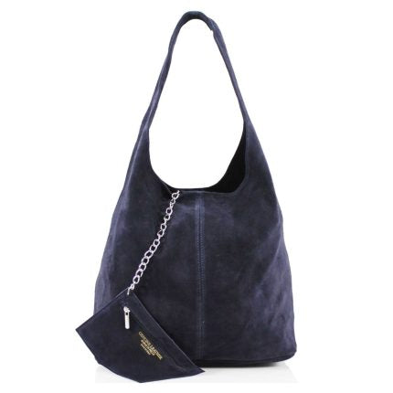 BORSE IN PELLE NAVY BLUE SUEDE HOBO SHOULDER BAG
