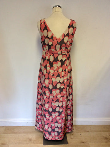 BODEN PINK,CREAM & BROWN PRINT SILK MAXI DRESS SIZE 10