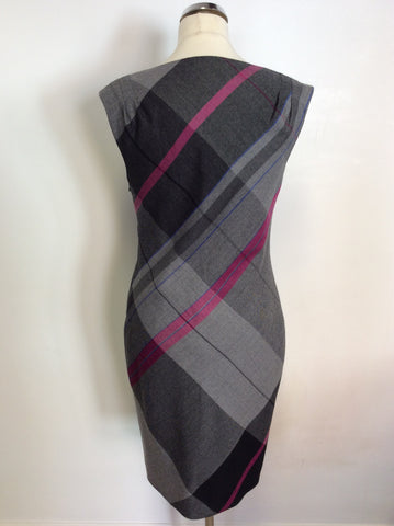 TED BAKER GREY,BLACK & PINK CHECK WOOL DRESS SIZE 3 UK 12