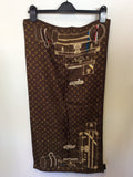 LOUIS VUITTON BROWN MONOGRAM TRUNK PRINT SILK SCARF IN BOX