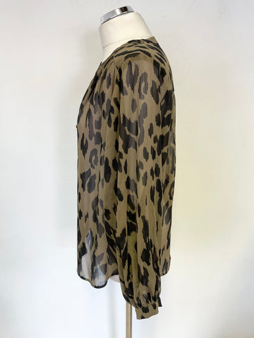 MINT VELVET BROWN & BLACK PRINT LONG SLEEVED BLOUSE SIZE M