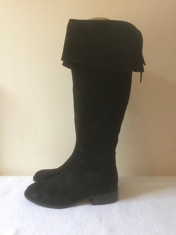 BODEN BLACK SUEDE KNEE LENGTH TURN OVER TOP BOOTS SIZE 5/38
