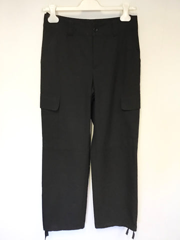 OUI BLACK CARGO PANTS WITH DRAWSTRING TIE HEM SIZE 10