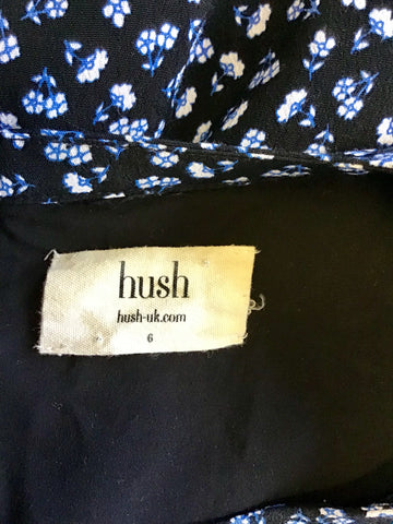 HUSH NAVY BLUE & WHITE FLORAL PRINT 3/4 SLEEVE SHIFT MINI DRESS SIZE 6