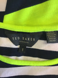 TED BAKER NAVY BLUE,CREAM,LIME GREEN STRIPE SLEEVELESS DRESS SIZE 1 UK 8/10