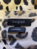 MARKS & SPENCER AUTOGRAPH 100% CASHMERE CREAM,BLACK & CAMEL LEOPARD PRINT JUMPER SIZE 14