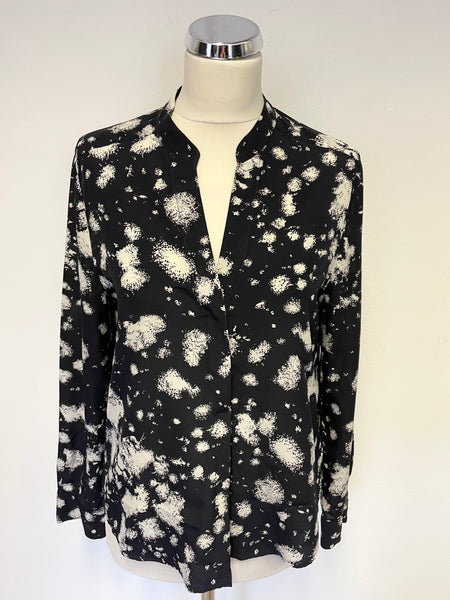 WHISTLES BLACK & IVORY PRINT V NECK SILK BLOUSE SIZE 12