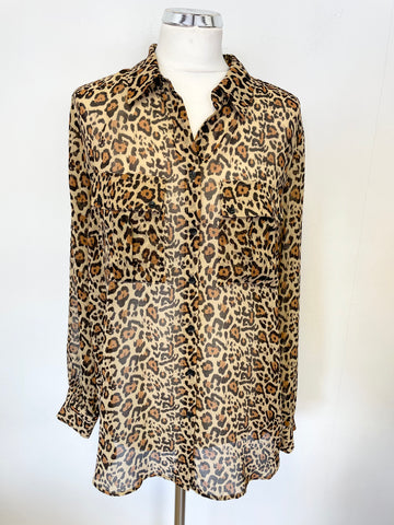 MINT VELVET BLACK,CAMEL & TAN LEOPARD PRINT LONG SLEEVED BLOUSE SIZE 14