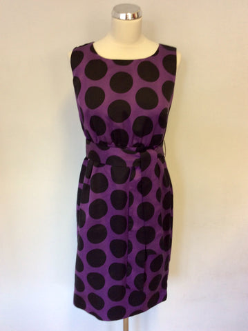 HOBBS PURPLE & BLACK SPOT COTTON & SILK PENCIL DRESS SIZE 10