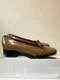 GINA CAMEL LEATHER BOW TRIM LOW HEEL SHOES SIZE 7/40