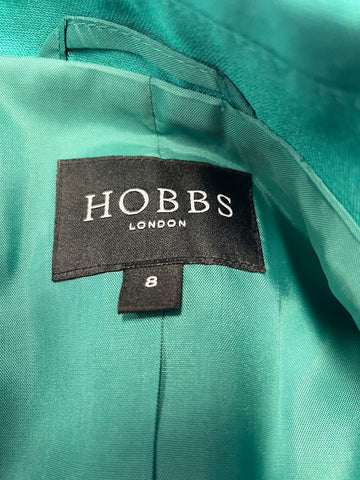 HOBBS KINGFISHER GREEN WOOL & SILK SLEEVELESS PENCIL DRESS & JACKET SUIT SIZE 8