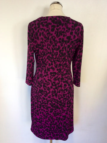 PRÉCIS DEEP PINK & BLACK LEOPARD PRINT 3/4 SLEEVE DRESS SIZE 14