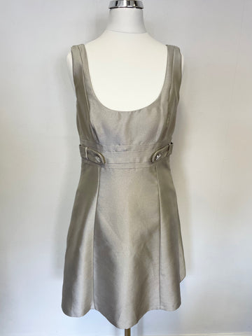 KAREN MILLEN SILVER GREY SILK BLEND SLEEVELESS EMPIRE LINE DRESS SIZE 10