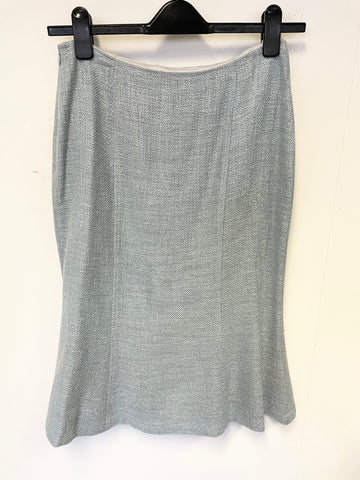 HOBBS PALE BLUE TWEED FITTED JACKET & FLUTED SKIRT SUIT SIZE 10/12